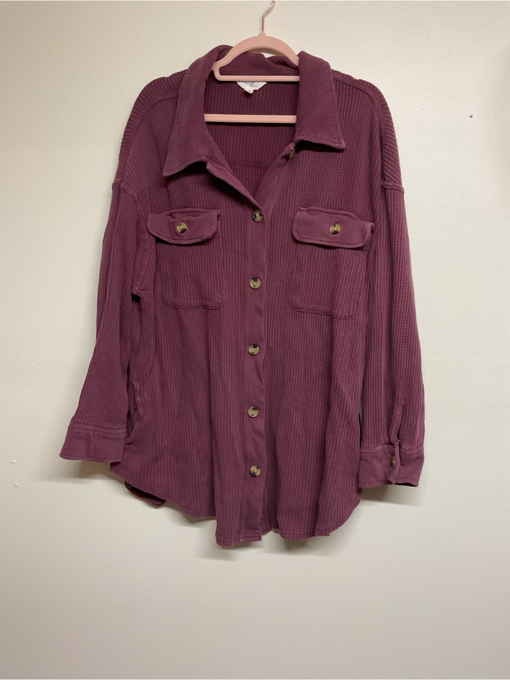 Terra & Sky Dusty Plum Button-Front Waffle Knit Shacket